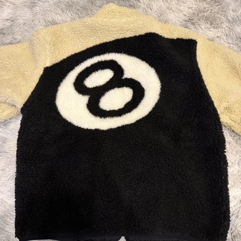 Stussy 8 Ball Sherpa Reversible Jacket Tan Mens Large - Picture 3 of 3